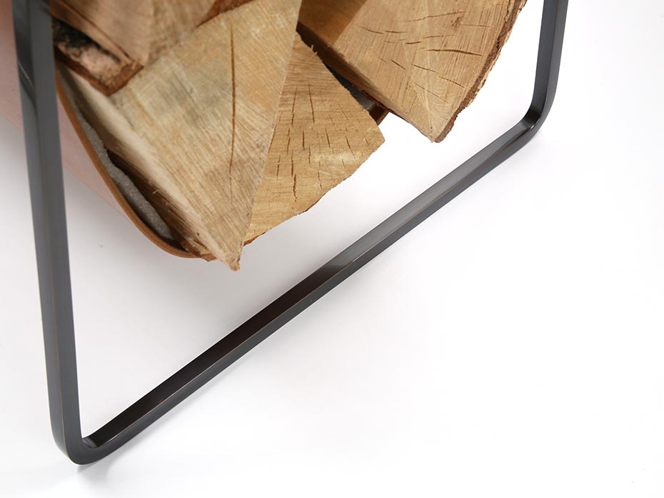 Дровница с кожаной вставкой Фурнитек FG-12028 чернёная латунь