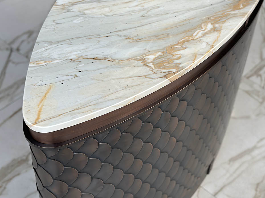 Консоль из меди с мрамором FURNITEK Ar-Deco FG-201 ручная патина под старину