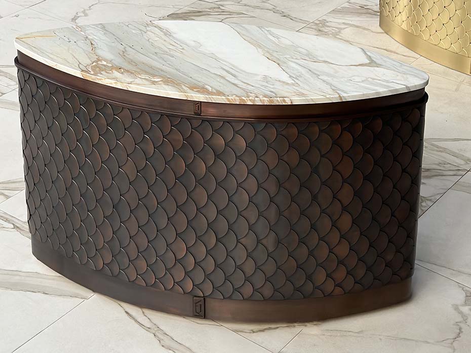 Консоль из меди с мрамором FURNITEK Ar-Deco FG-201 ручная патина под старину