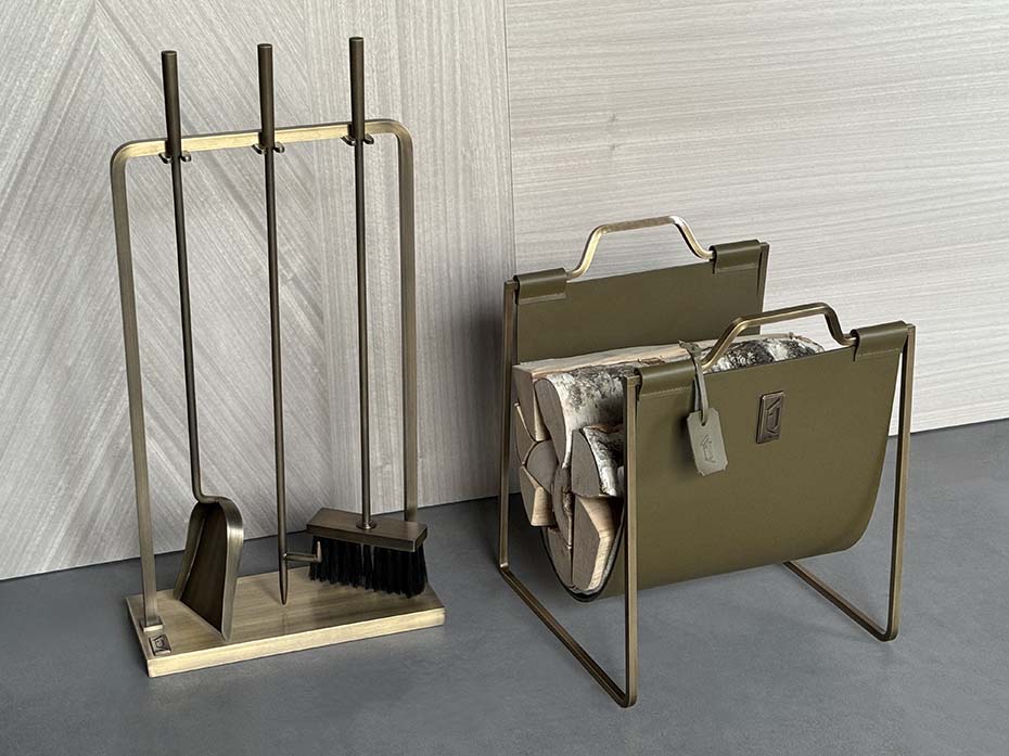 Каминный набор с дровницей FURNITEK FG-01114 античная латунь