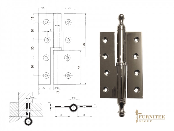 Эксклюзивная дверная петля карточная FS 28436 полированный никель