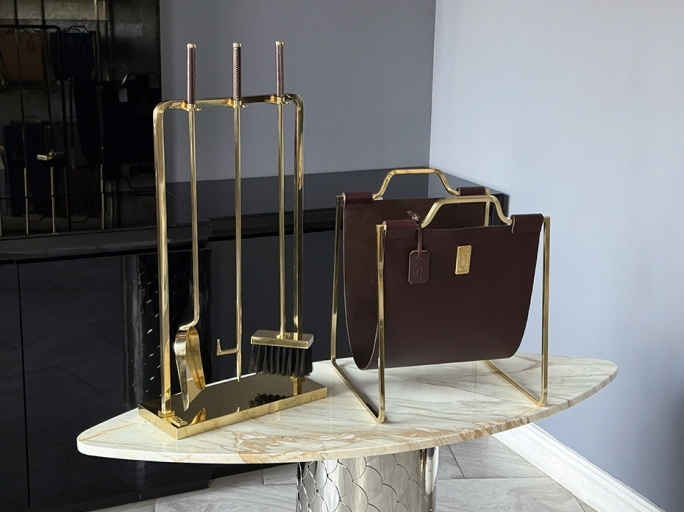 Каминный набор с дровницей FURNITEK FG-01112 полированная латунь